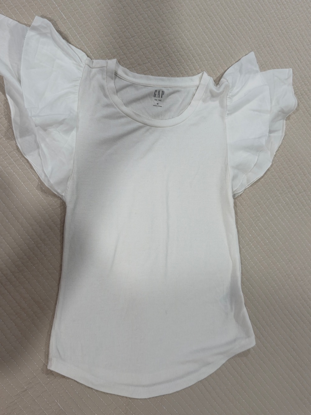 GAP White Ribbed Ruffle Flutter Sleeve Top Size M